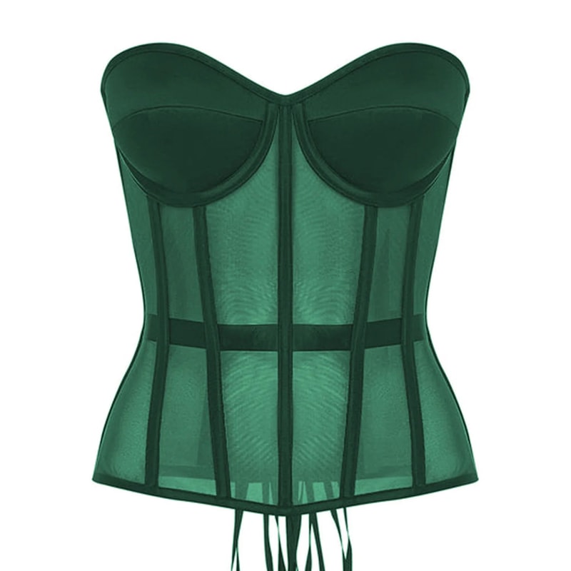 Luxury Strapless Corset Bustier For Women Transparent Mesh Steel Boned Bodice LaceUp Top With Supp 9
