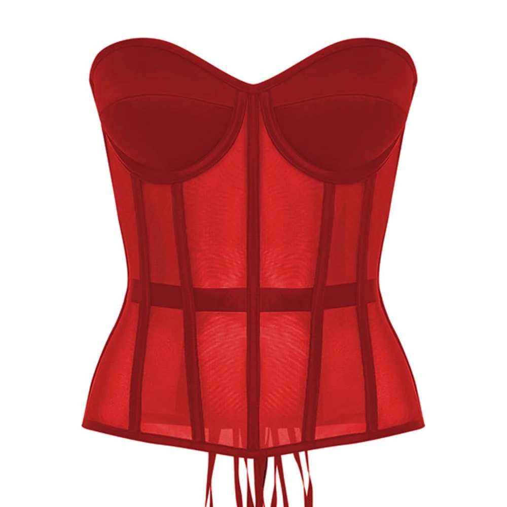 Luxury Strapless Corset Bustier For Women Transparent Mesh Steel Boned Bodice LaceUp Top With Supp 11