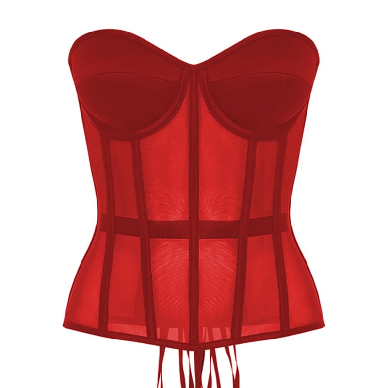 Luxury Strapless Corset Bustier For Women Transparent Mesh Steel Boned Bodice LaceUp Top With Supp 11