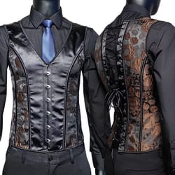 mens vintage corset waistcoat – lace-up boned abdomen shaping vest, tummy control waist girdle for formal & stage wear