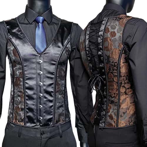 Mens Vintage Corset Waistcoat – Lace-Up Boned Abdomen Shaping Vest, Tummy Control Waist Girdle for Formal & Stage Wear