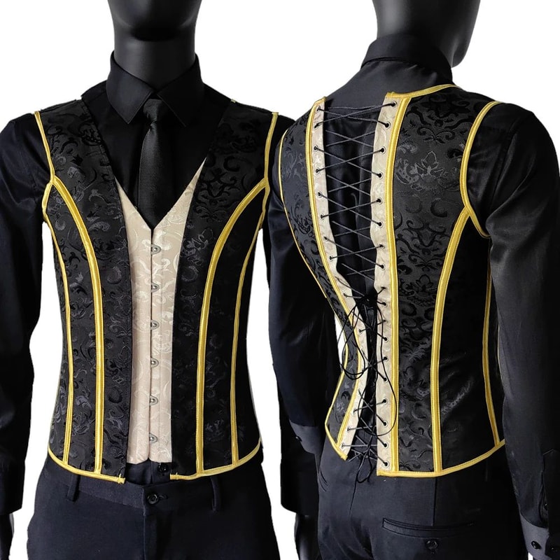 Mens Vintage Corset Waistcoat LaceUp Boned Abdomen Shaping Vest Tummy Control Waist Girdle For For 3