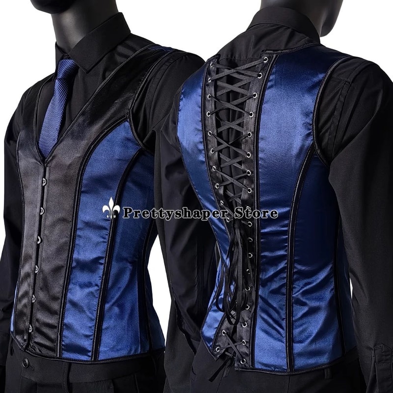 Mens Vintage Corset Waistcoat LaceUp Boned Abdomen Shaping Vest Tummy Control Waist Girdle For For 17