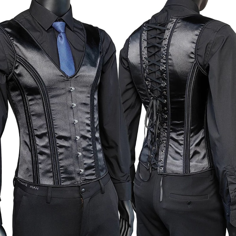 Mens Vintage Corset Waistcoat LaceUp Boned Abdomen Shaping Vest Tummy Control Waist Girdle For For 19