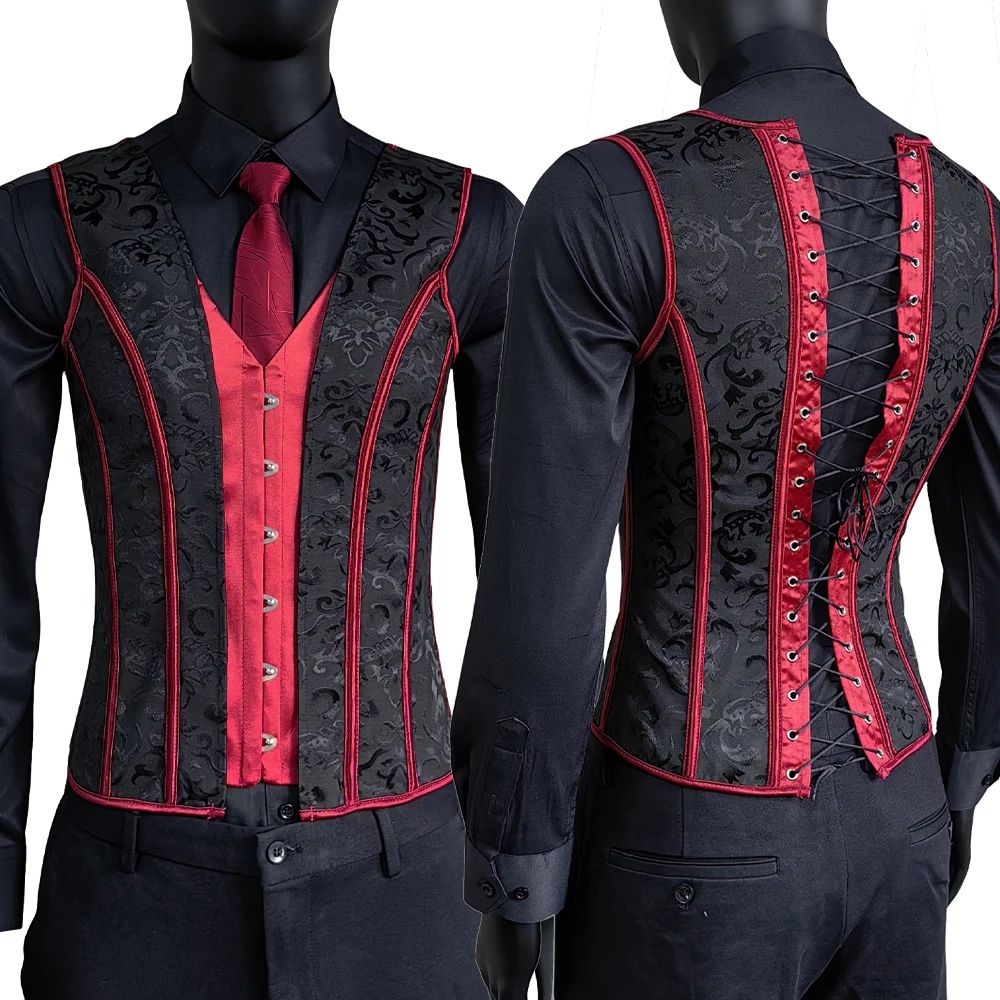 Mens Vintage Corset Waistcoat LaceUp Boned Abdomen Shaping Vest Tummy Control Waist Girdle For For 21