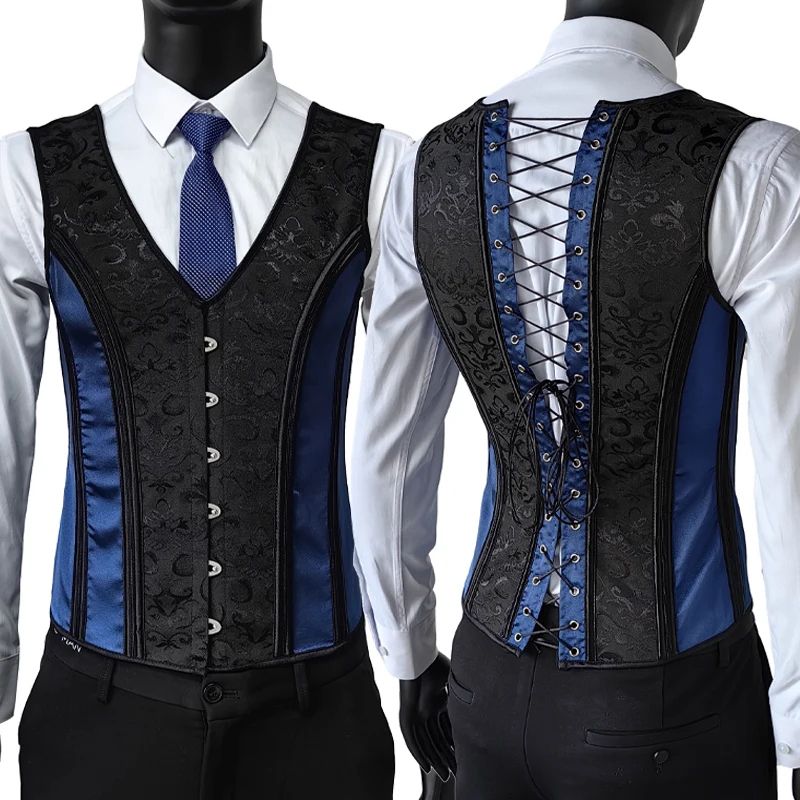 Mens Vintage Corset Waistcoat LaceUp Boned Abdomen Shaping Vest Tummy Control Waist Girdle For For 22