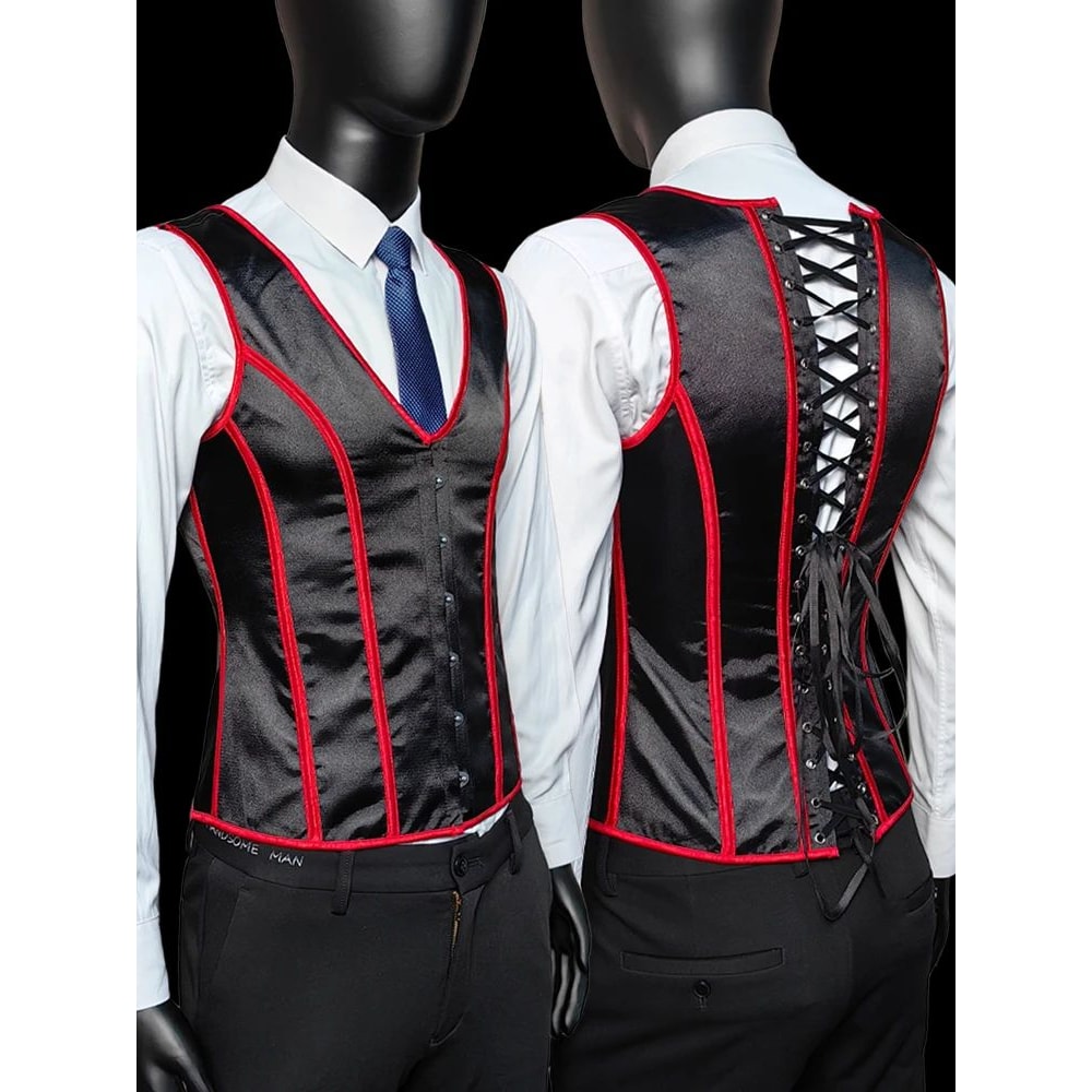 Mens Vintage Corset Waistcoat LaceUp Boned Abdomen Shaping Vest Tummy Control Waist Girdle For For 25
