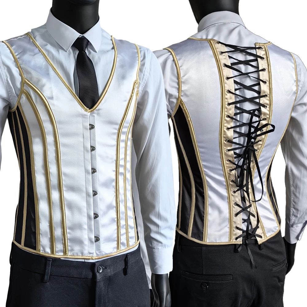 Mens Vintage Corset Waistcoat LaceUp Boned Abdomen Shaping Vest Tummy Control Waist Girdle For For 27