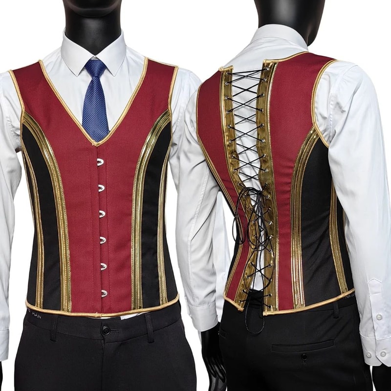 Mens Vintage Corset Waistcoat LaceUp Boned Abdomen Shaping Vest Tummy Control Waist Girdle For For 14