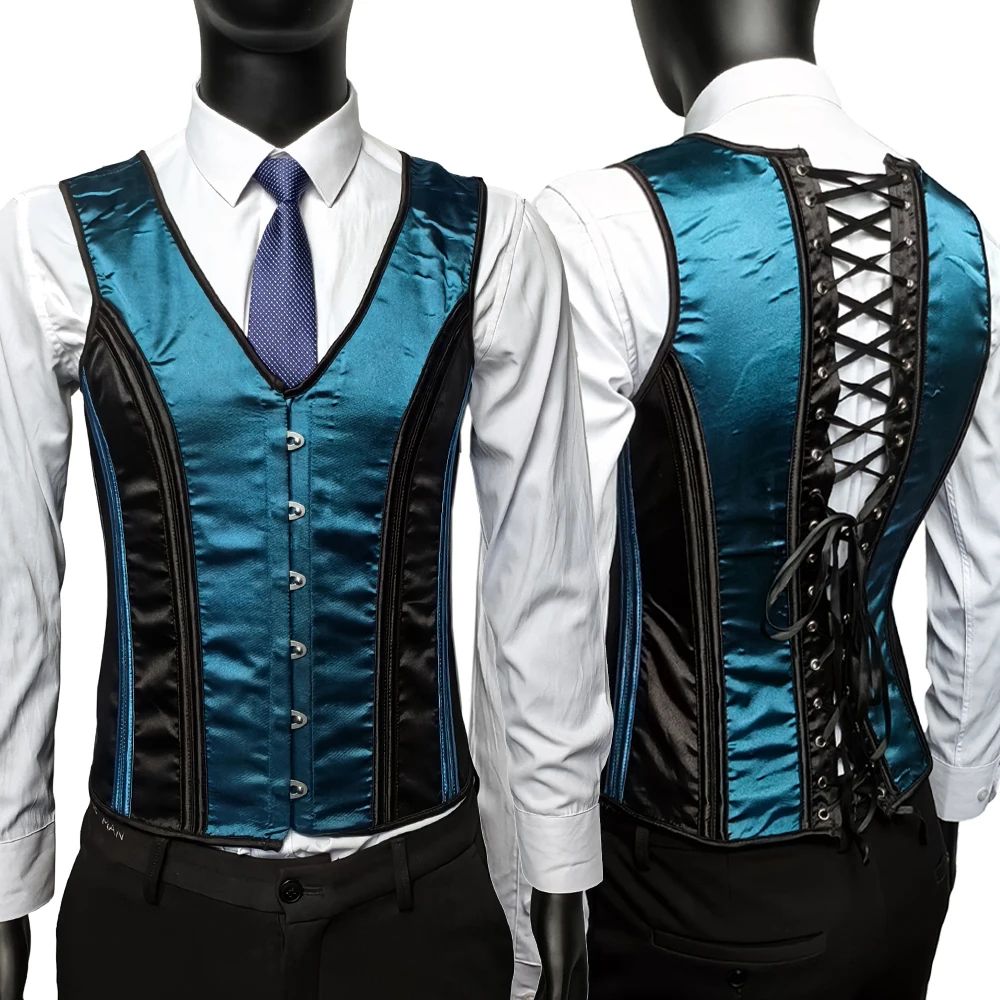 Mens Vintage Corset Waistcoat LaceUp Boned Abdomen Shaping Vest Tummy Control Waist Girdle For For 16