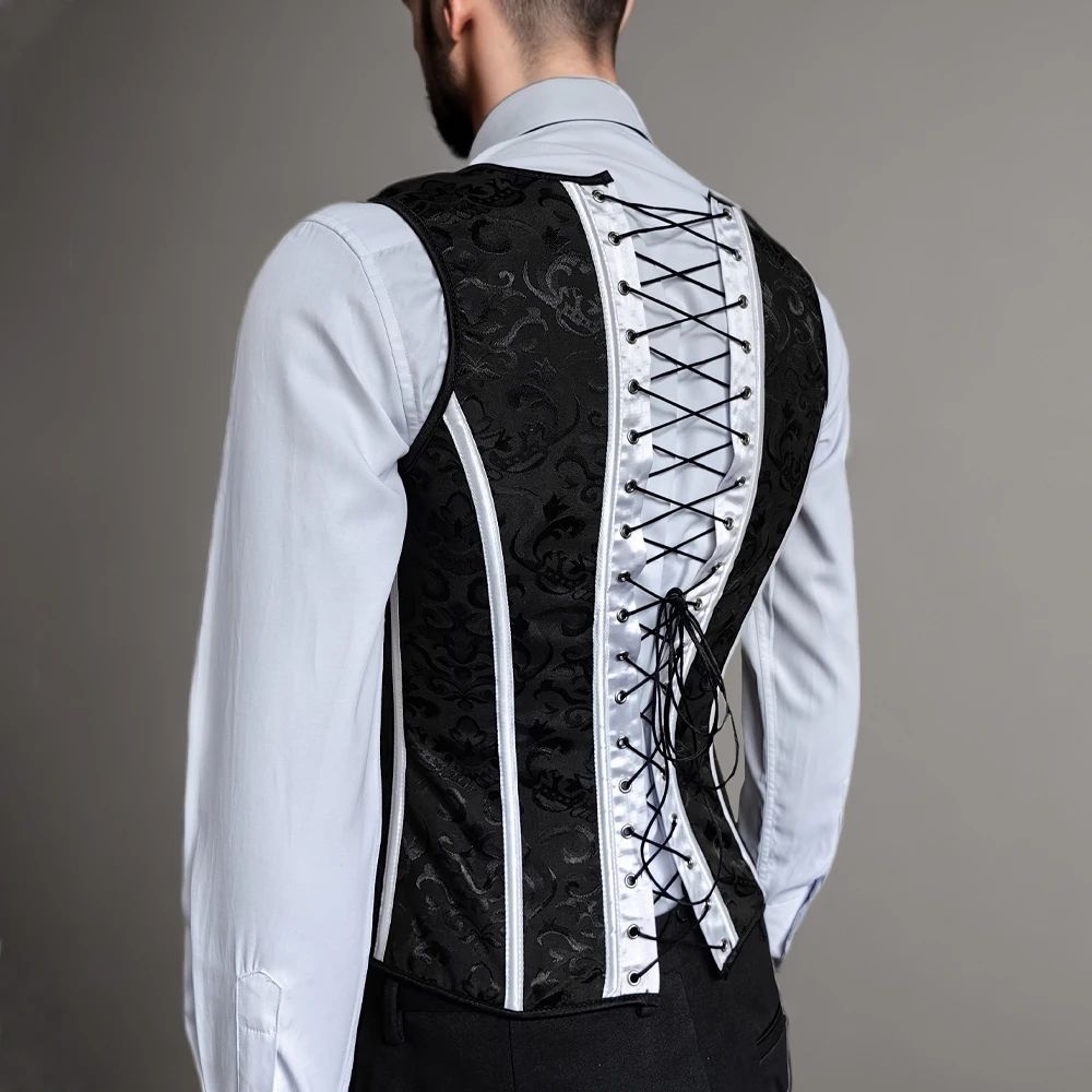 Mens Boned Abdomen Corset Vest Vintage Floral Slimming Waistcoat For Stomach Control Elegant Gothi
