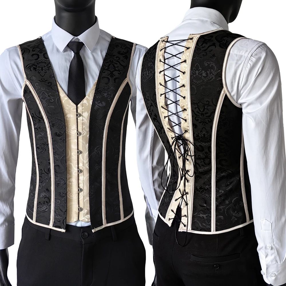 Mens Boned Abdomen Corset Vest Vintage Floral Slimming Waistcoat For Stomach Control Elegant Gothi