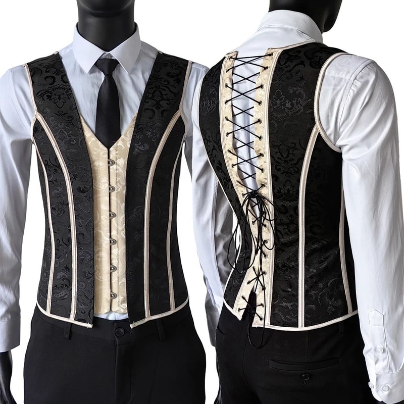 Mens Boned Abdomen Corset Vest Vintage Floral Slimming Waistcoat For Stomach Control Elegant Gothi