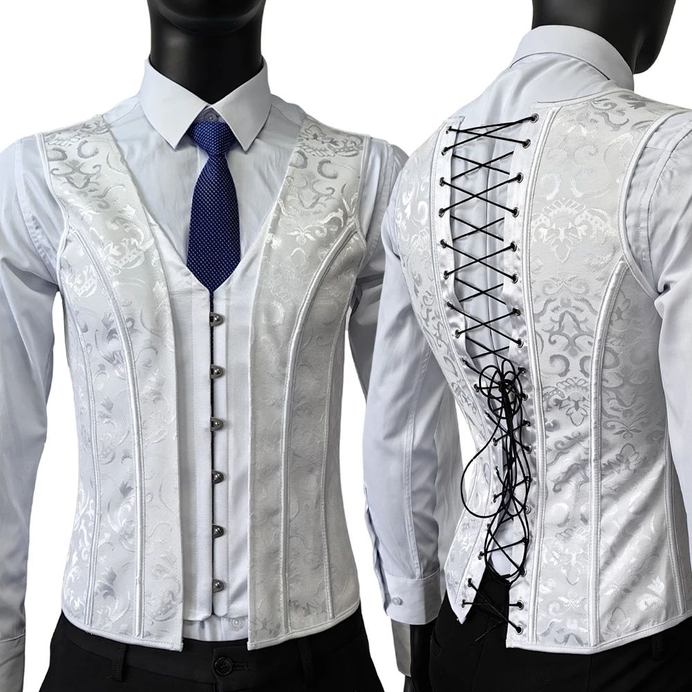 Mens Boned Abdomen Corset Vest Vintage Floral Slimming Waistcoat For Stomach Control Elegant Gothi