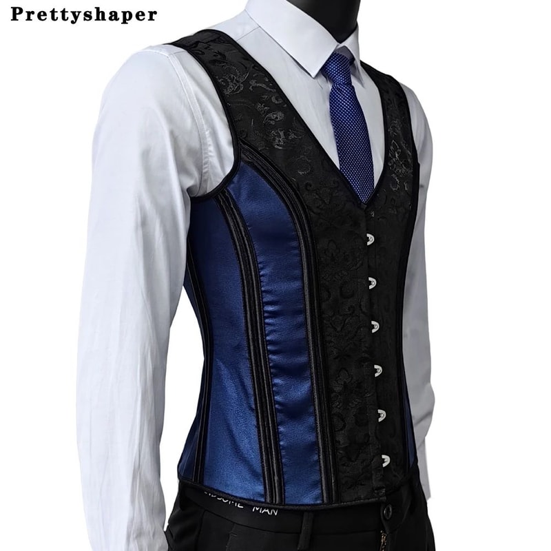 Mens Boned Abdomen Corset Vest Vintage Floral Slimming Waistcoat For Stomach Control Elegant Gothi