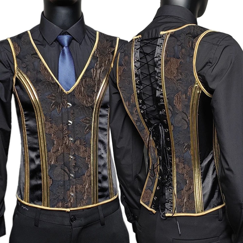 Mens Boned Abdomen Corset Vest Vintage Floral Slimming Waistcoat For Stomach Control Elegant Gothi