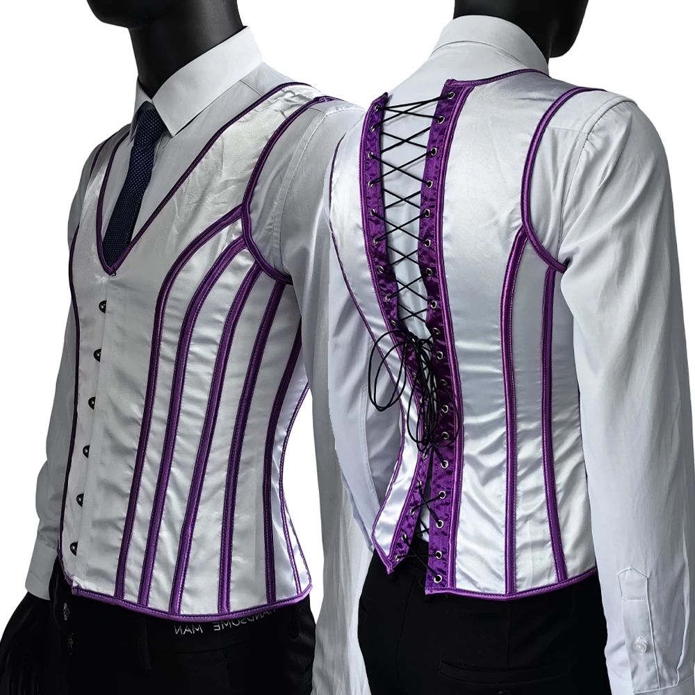 Mens Boned Abdomen Corset Vest Vintage Floral Slimming Waistcoat For Stomach Control Elegant Gothi