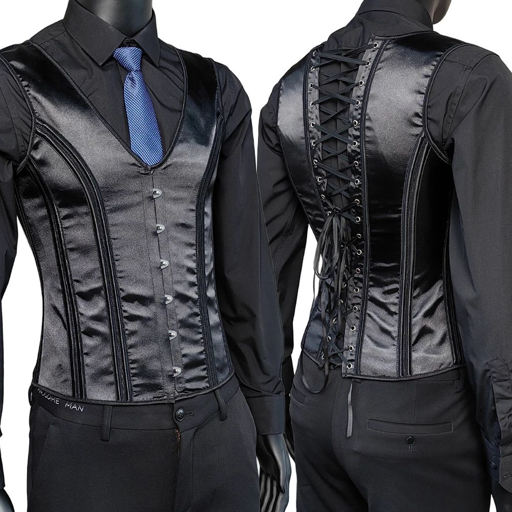 Mens Boned Abdomen Corset Vest Vintage Floral Slimming Waistcoat For Stomach Control Elegant Gothi
