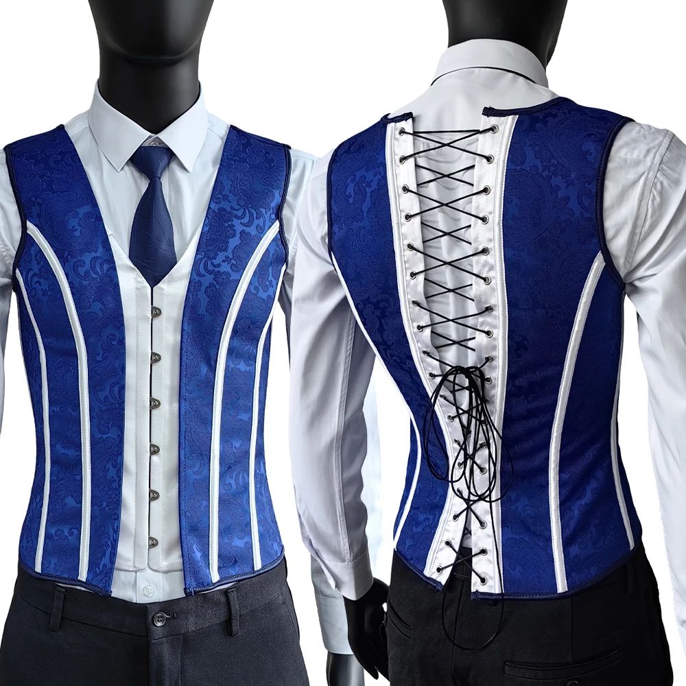 Mens Boned Abdomen Corset Vest Vintage Floral Slimming Waistcoat For Stomach Control Elegant Gothi