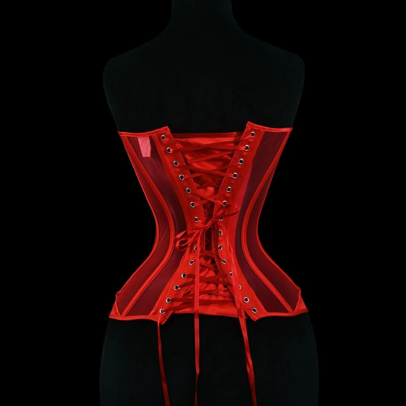 Women Tight Overbust Corset Bustier Transparent Mesh Steel Boned LaceUp Shaping Top For Waist Slim 5
