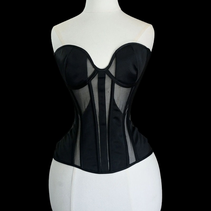 Women Tight Overbust Corset Bustier Transparent Mesh Steel Boned LaceUp Shaping Top For Waist Slim 9