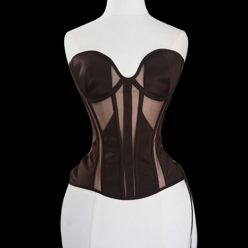 Women Tight Overbust Corset Bustier Transparent Mesh Steel Boned LaceUp Shaping Top For Waist Slim 10