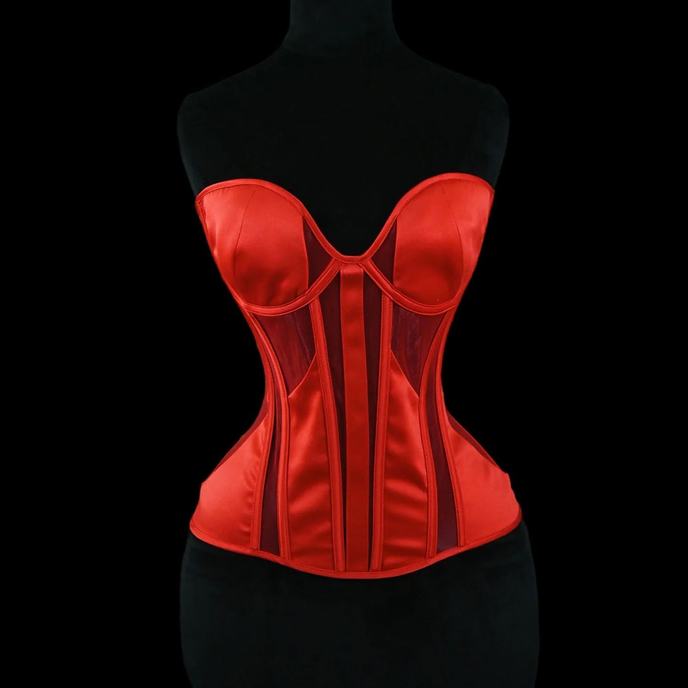 Women Tight Overbust Corset Bustier Transparent Mesh Steel Boned LaceUp Shaping Top For Waist Slim 12