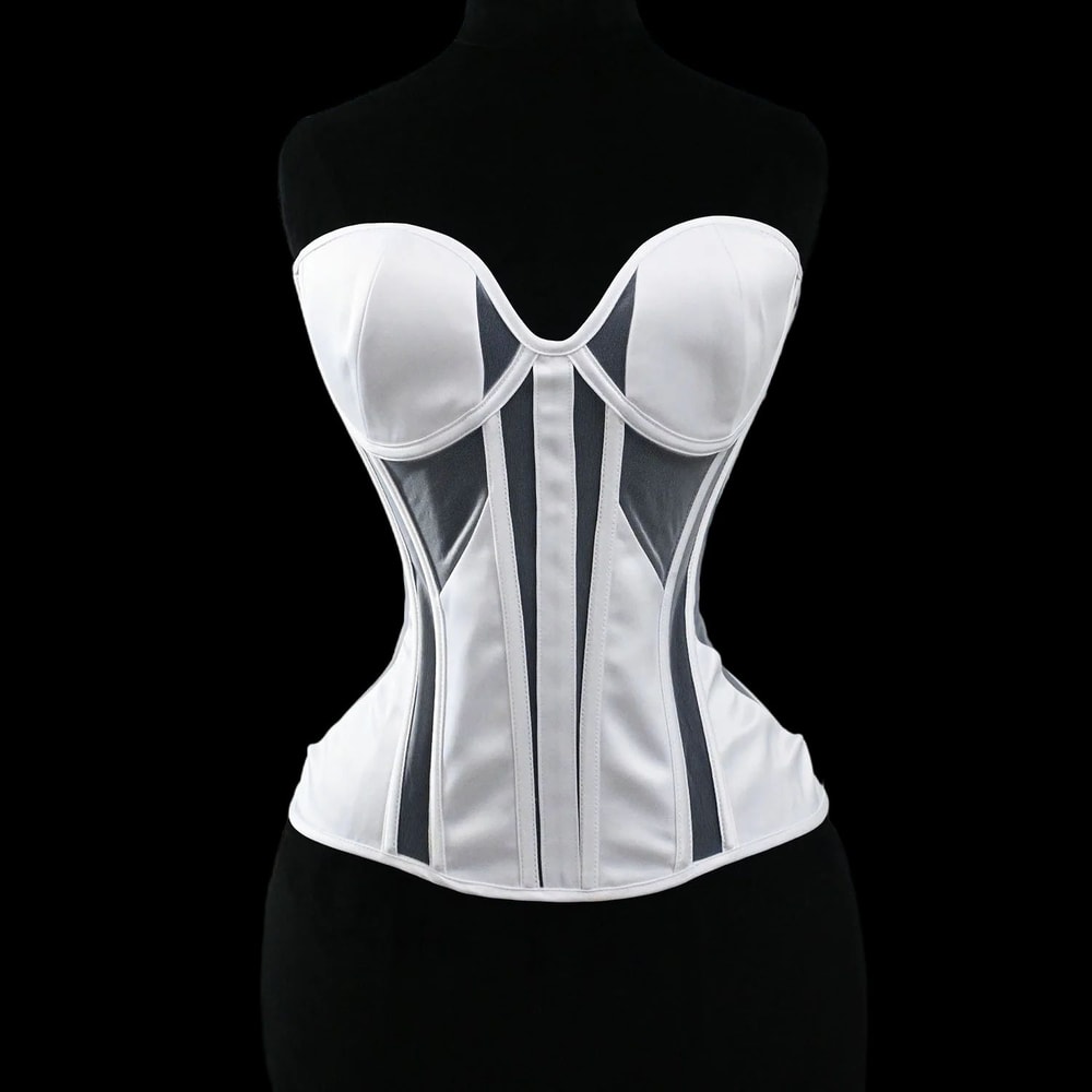 Women Tight Overbust Corset Bustier Transparent Mesh Steel Boned LaceUp Shaping Top For Waist Slim 13