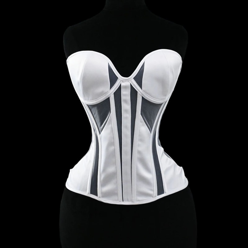 Women Tight Overbust Corset Bustier Transparent Mesh Steel Boned LaceUp Shaping Top For Waist Slim 13