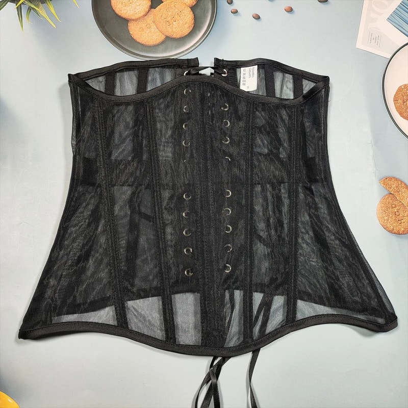 Women Steel Boned Underbust Mesh Corset LaceUp Waist Trainer Bustier For Shaping Stage Costume 3