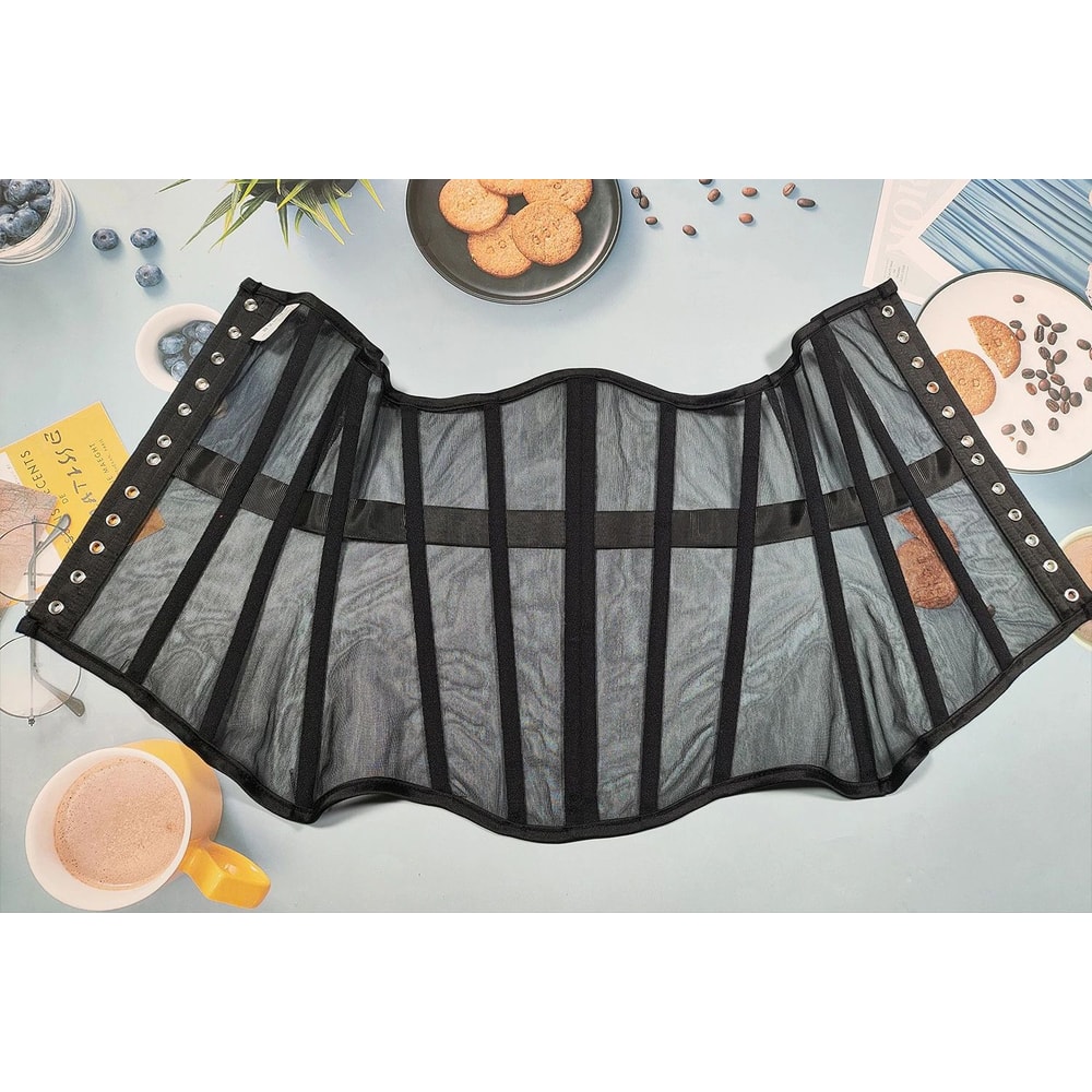 Women Steel Boned Underbust Mesh Corset LaceUp Waist Trainer Bustier For Shaping Stage Costume 4