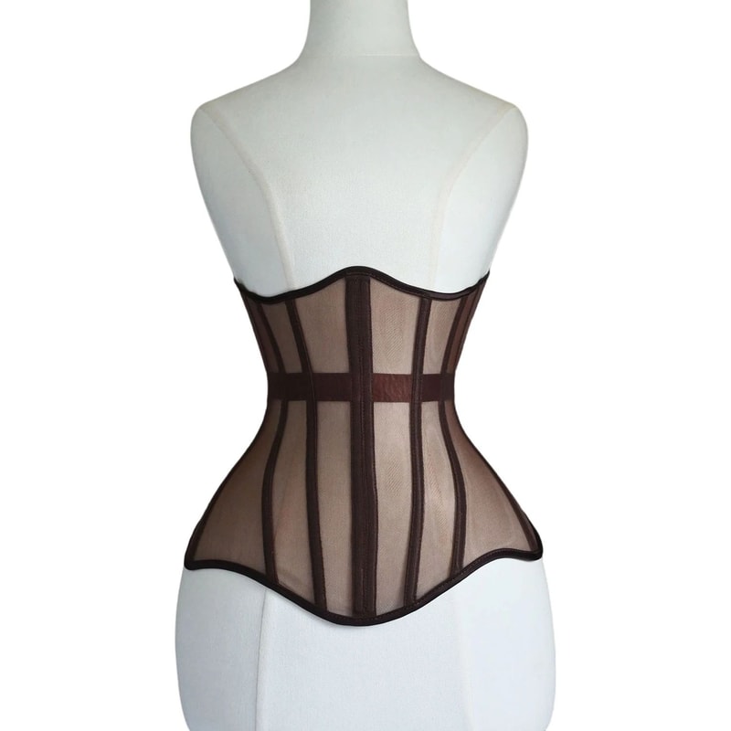 Women Steel Boned Underbust Mesh Corset LaceUp Waist Trainer Bustier For Shaping Stage Costume 8