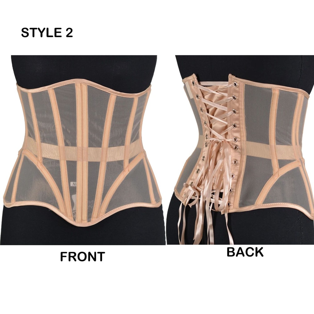 Women Steel Boned Underbust Mesh Corset LaceUp Waist Trainer Bustier For Shaping Stage Costume 10