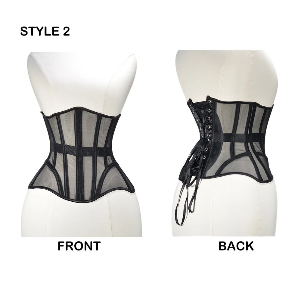 Women Steel Boned Underbust Mesh Corset LaceUp Waist Trainer Bustier For Shaping Stage Costume 11