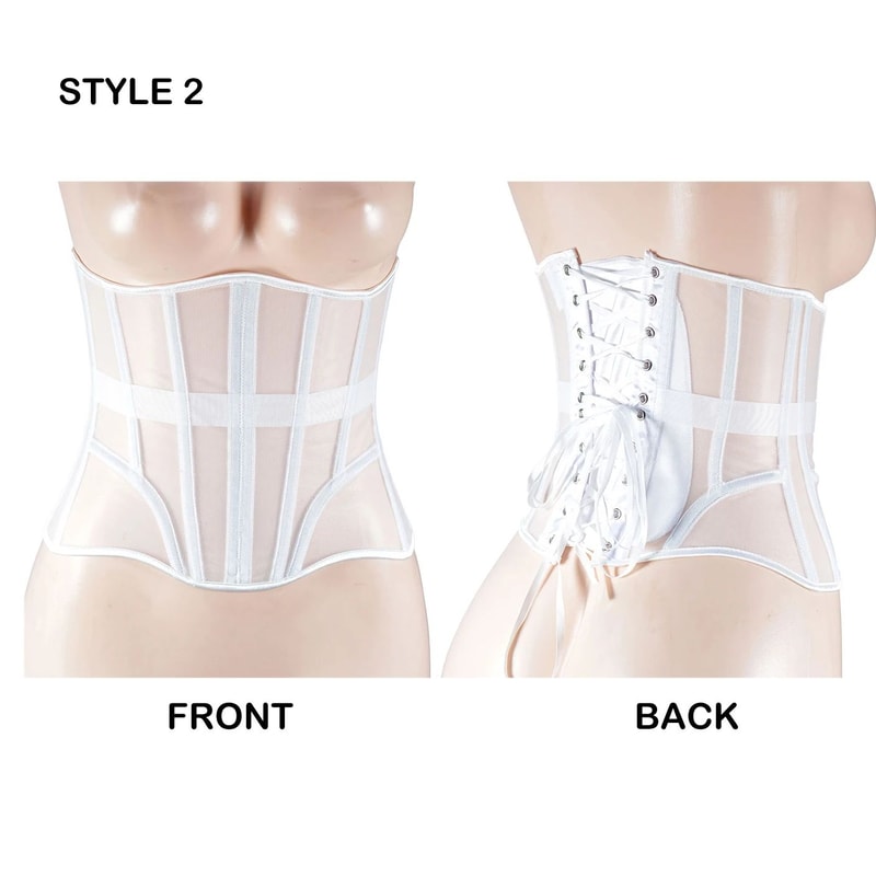 Women Steel Boned Underbust Mesh Corset LaceUp Waist Trainer Bustier For Shaping Stage Costume 12