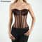 Womens Strapless Mesh Overbust Corset Bustier With Cups Boned LaceUp Waist Slimming Wedding Shapin 0