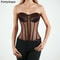 Womens Strapless Mesh Overbust Corset Bustier With Cups Boned LaceUp Waist Slimming Wedding Shapin 0