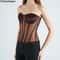 Womens Strapless Mesh Overbust Corset Bustier With Cups Boned LaceUp Waist Slimming Wedding Shapin 1