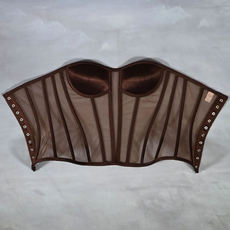 Womens Strapless Mesh Overbust Corset Bustier With Cups Boned LaceUp Waist Slimming Wedding Shapin 5