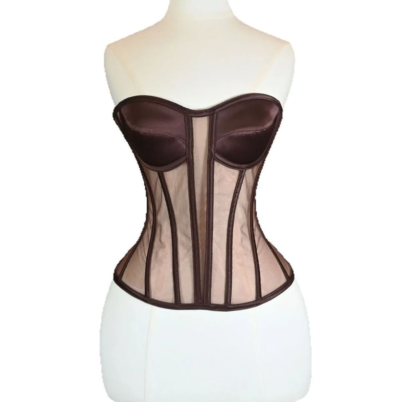 Womens Strapless Mesh Overbust Corset Bustier With Cups Boned LaceUp Waist Slimming Wedding Shapin 8