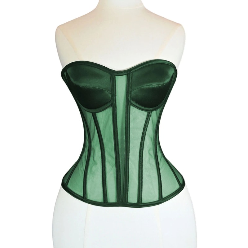 Womens Strapless Mesh Overbust Corset Bustier With Cups Boned LaceUp Waist Slimming Wedding Shapin 9