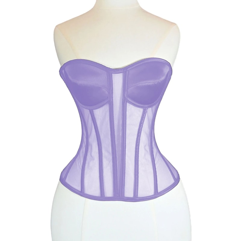 Womens Strapless Mesh Overbust Corset Bustier With Cups Boned LaceUp Waist Slimming Wedding Shapin 10