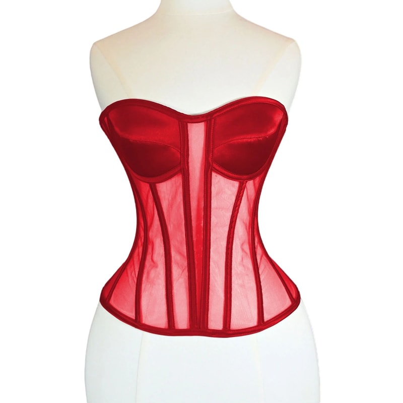 Womens Strapless Mesh Overbust Corset Bustier With Cups Boned LaceUp Waist Slimming Wedding Shapin 12