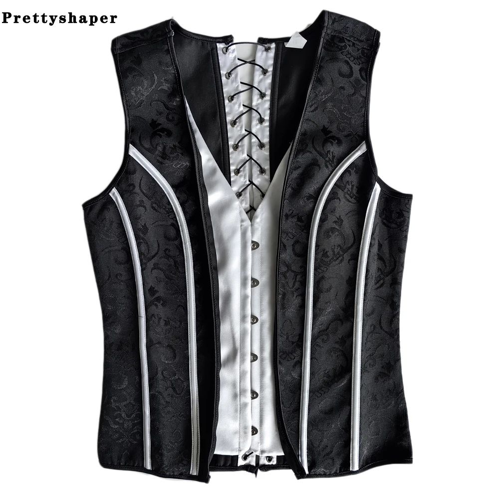 Mens Boned Corset Vest Body Shaper Flat Stomach Waist Girdle For Abdominal Slimming PushUp Suppor 3