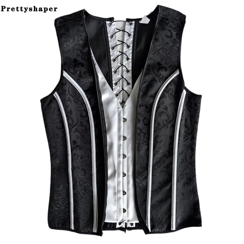 Mens Boned Corset Vest Body Shaper Flat Stomach Waist Girdle For Abdominal Slimming PushUp Suppor 3