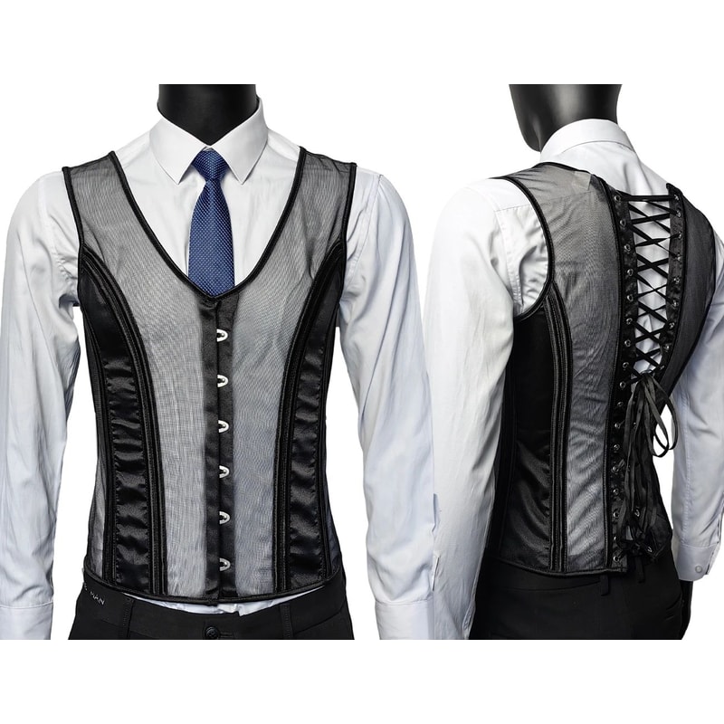 Mens Boned Corset Vest Body Shaper Flat Stomach Waist Girdle For Abdominal Slimming PushUp Suppor 7