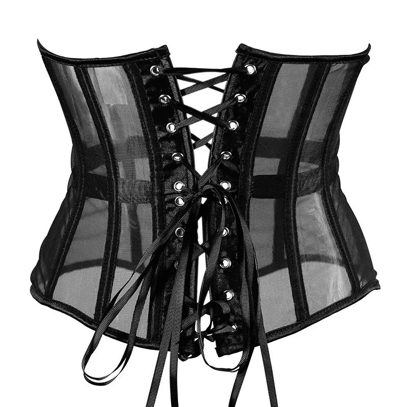 Womens Mesh Boned Corset Bustier PushUp Shaping Transparent Bodice For Waist Slimming Dress Outwe