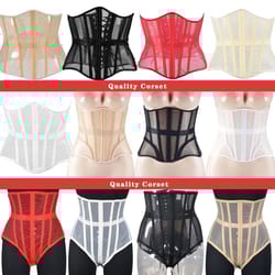 womens mesh boned corset bustier – push-up shaping transparent bodice for waist slimming & dress outwear