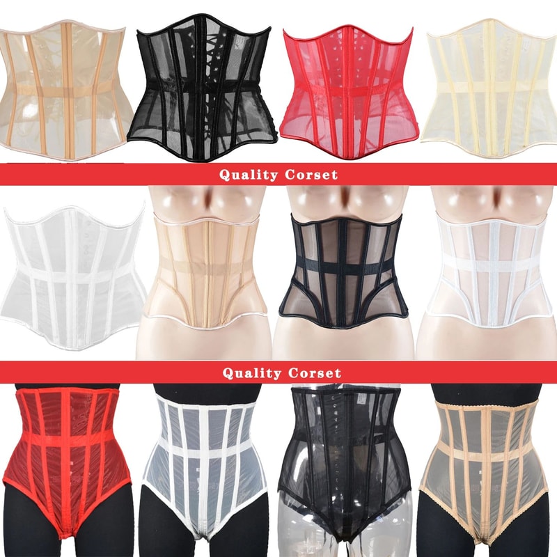 Womens Mesh Boned Corset Bustier PushUp Shaping Transparent Bodice For Waist Slimming Dress Outwe