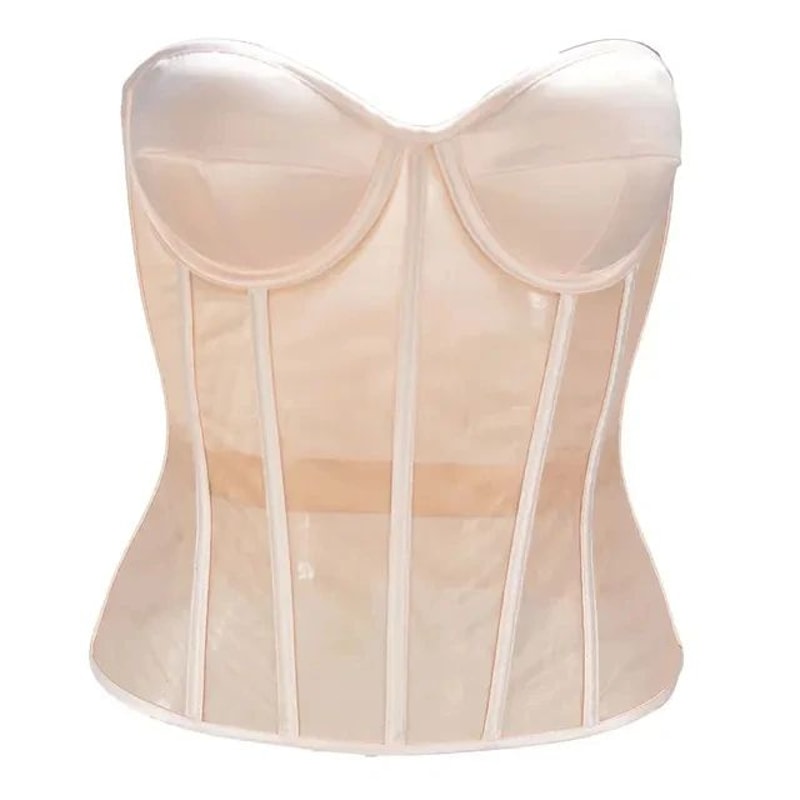 Womens Mesh Boned Corset Bustier PushUp Shaping Transparent Bodice For Waist Slimming Dress Outwe